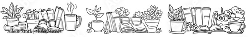 Sketch book stack set. Drawing of a book stack with doodle style lines. Library, reading, and school concept icon background. Blue pen line style strokes. Modern illustration.