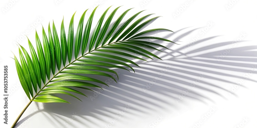 Fototapeta premium Realistic shadow of tropical palm leaf on white background
