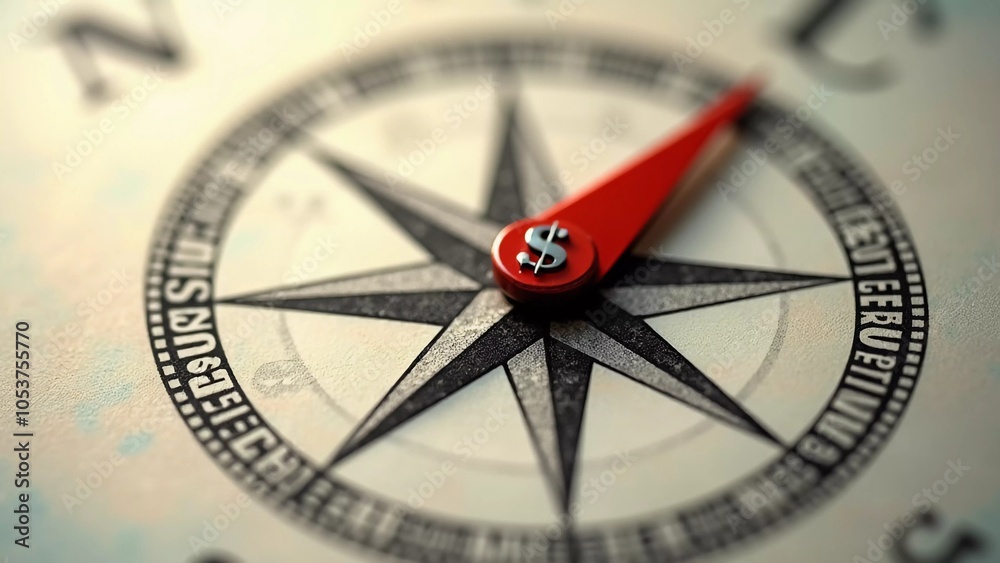 Compass with dollar sign, a compass with the needle pointing toward a dollar sign Compass with dollar sign, a compass with the needle pointing toward a dollar sign