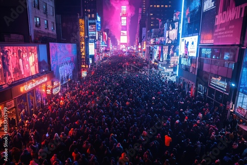 Huge crowd celebrating new year's eve in times square, new york city