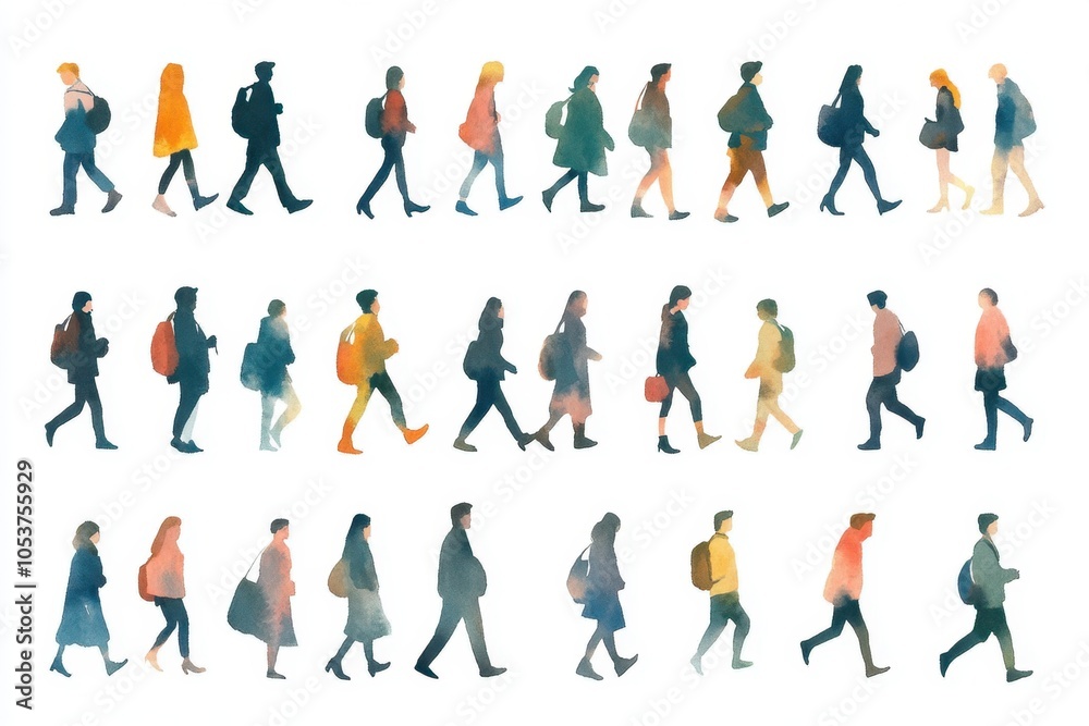 Dynamic Watercolor Pictograms of People in Action Set on White Background Dynamic Watercolor Pictograms of People in Action Set on White Background
