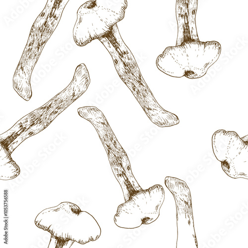 Wild forest mushrooms agaric fungus ink graphics seamless pattern. Eco healthy food, boletus background for seasonal menu, product packing, ingredient design. Recipe book decor