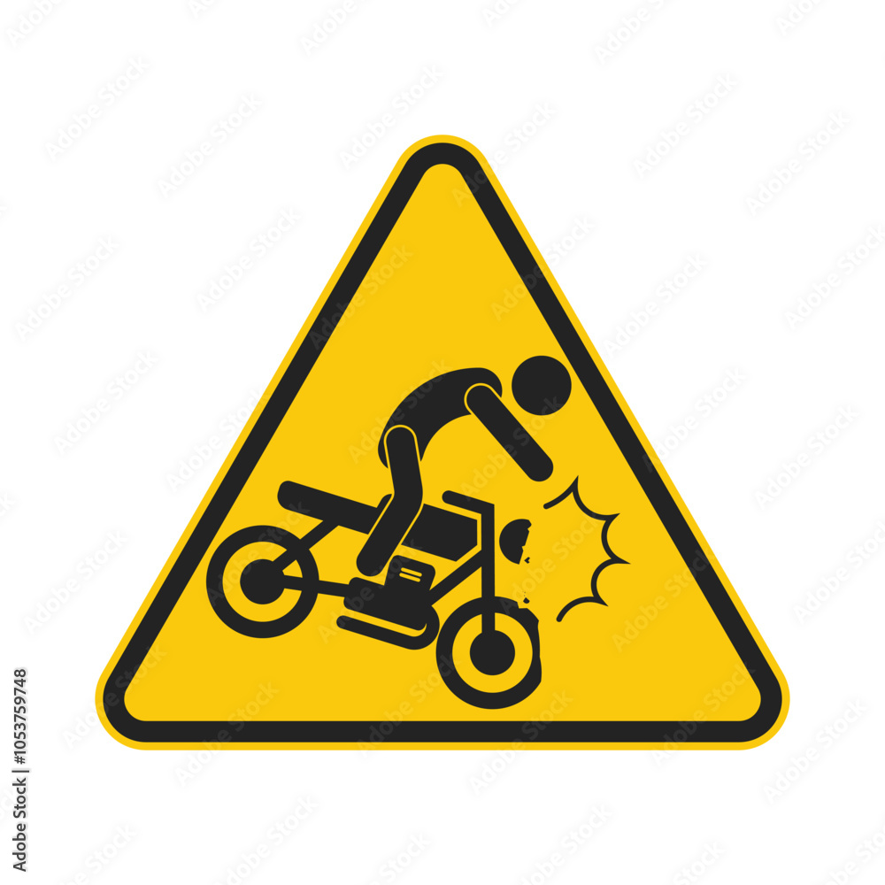 Isolated caution safety triangle motorcycle crash, bike street accident sign, motor collision icon Isolated caution safety triangle motorcycle crash, bike street accident sign, motor collision icon