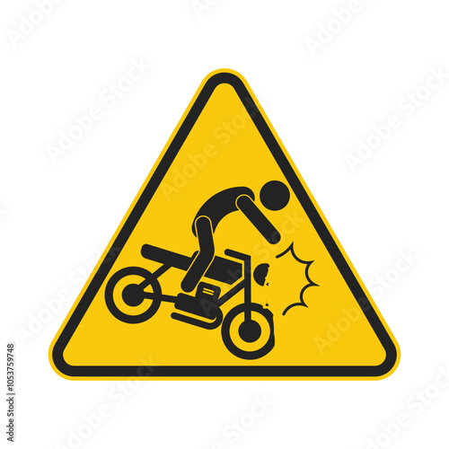 Isolated caution safety triangle motorcycle crash, bike street accident sign, motor collision icon