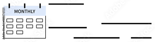 Calendar labeled Monthly with six blank squares and horizontal lines for notes or tasks. Ideal for scheduling, planning, organization, time management, business, personal use, educational purposes