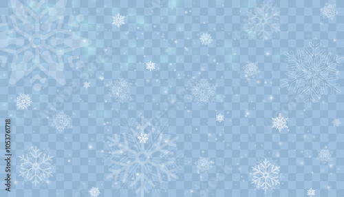 Tiny flying snow flakes illustration. Snowstorm dust freeze shapes. Snowfall sky white transparent wallpaper. Flat snowflakes january vector. Snow hurricane landscape.