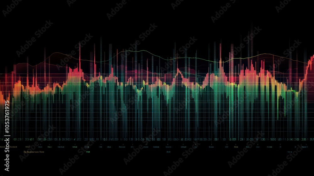 A dynamic candlestick chart showcases market fluctuations, with red and green bars illustrating price movements. This digital representation highlights trading activity and trends. A dynamic candlestick chart showcases market fluctuations, with red and green bars illustrating price movements. This digital representation highlights trading activity and trends.