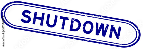 Grunge blue shutdown word rubber seal stamp on white background
