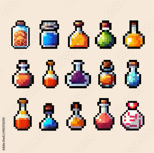 Bottle potion game item in pixel art vector