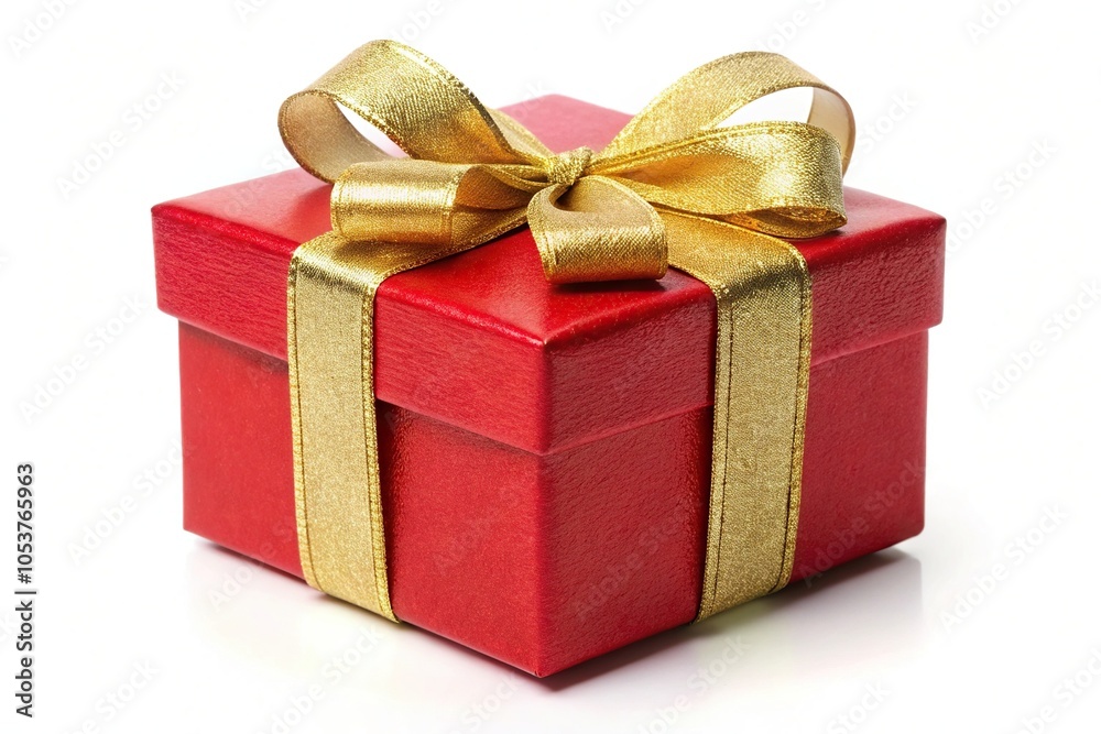 Obraz premium Red christmas gift box with a golden ribbon isolated on white background