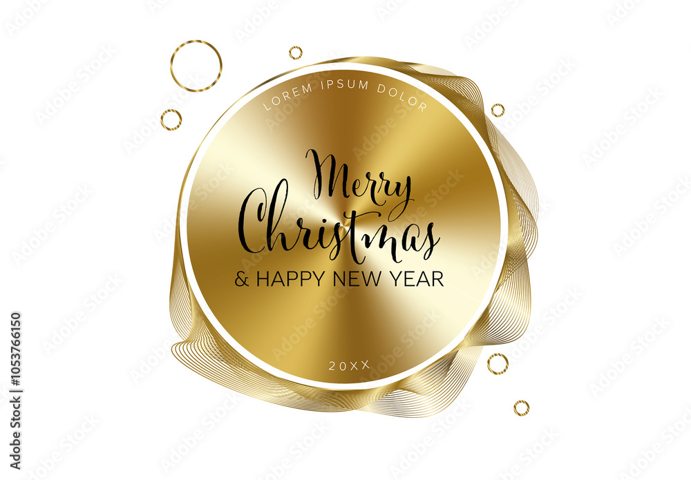 Christmas light card with minimalistic golden sphere decoration