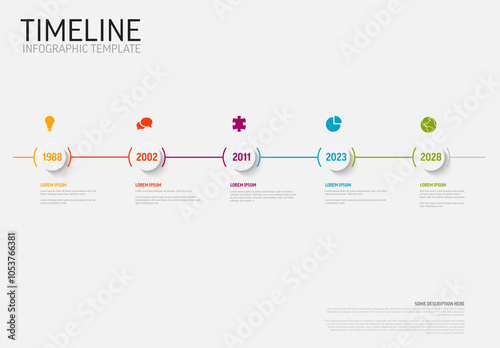 Multipurpose timeline infographic template with five milestones on straight path