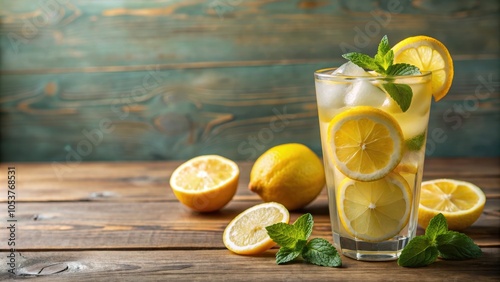 Refreshing soda drink with slices of fresh lemon , beverage, carbonated, citrus, cold, fizzy, glass, ice, drink, fizzy photo