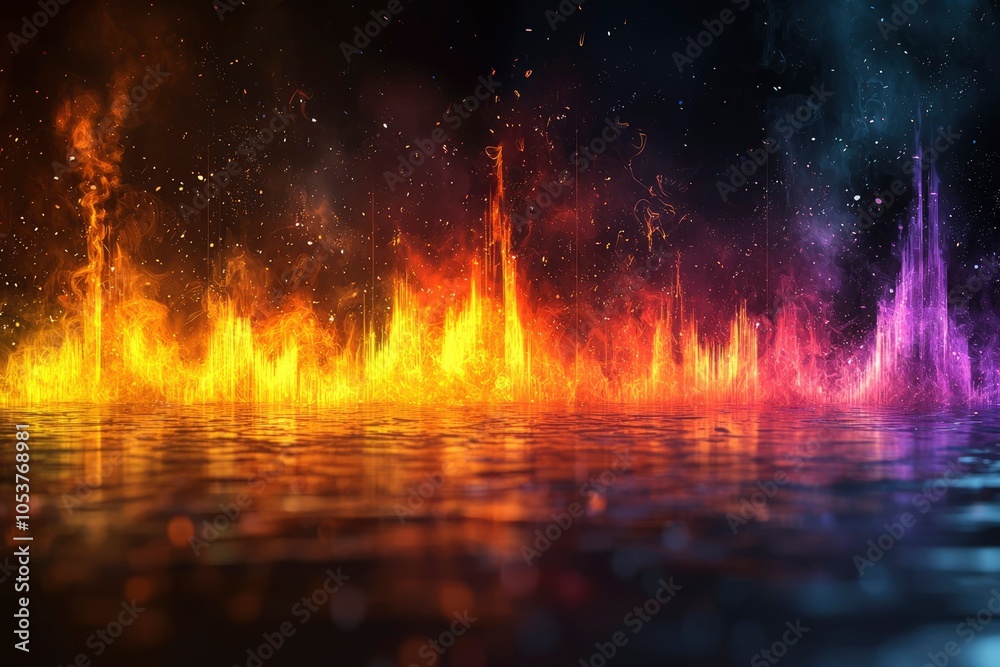 Abstract Flaming Cityscape Reflected in Water