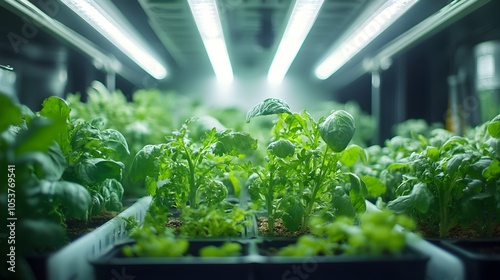 Wallpaper Mural Efficient and Sustainable Indoor Hydroponics Farming with Green Plants Growing under LED Lighting in Greenhouse Torontodigital.ca