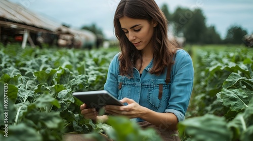 Wallpaper Mural Woman Studying Vegetation in Rural Agricultural Field with Digital Tablet Torontodigital.ca
