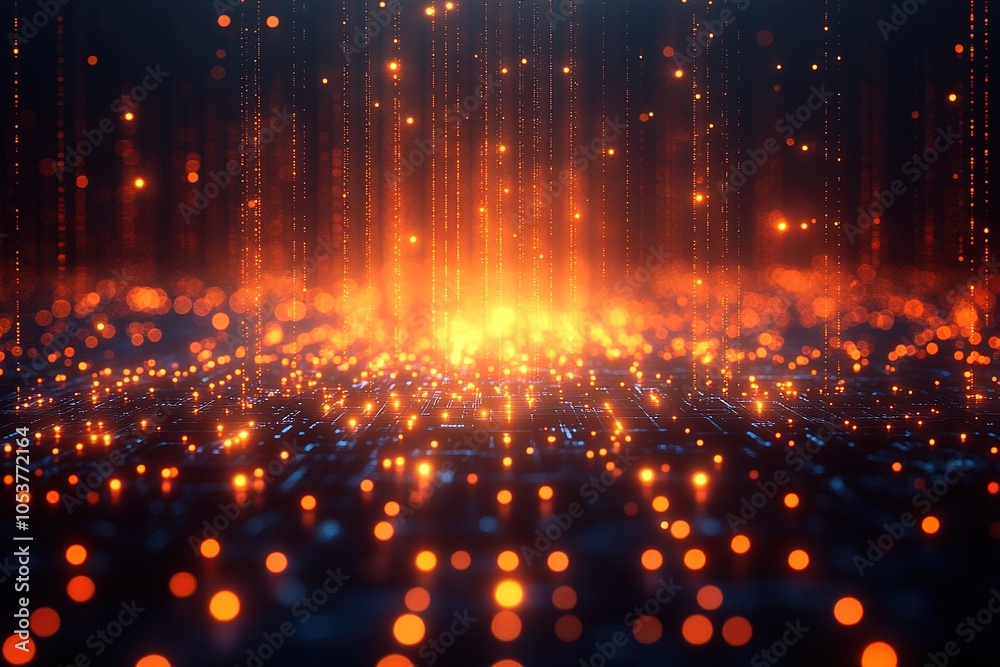 Naklejka premium Abstract digital background with glowing orange particles.