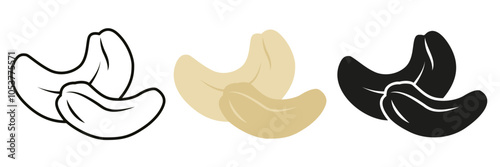 Cashew nut. Illustration of cashews in different styles. Cashew nut for your advertisement.