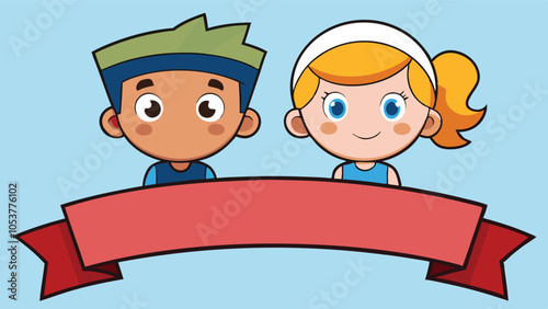 Joyful Boy and Girl Characters Banner Design