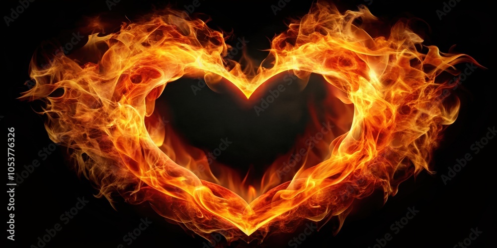 Fototapeta premium A fiery heart emblem symbolizing passion and intensity , burning, flames, heart, symbol, love, design, graphic, emblem, red