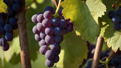 Wallpaper Mural close-up of ripe purple grapes on the vine with green leaves in a vineyard Torontodigital.ca