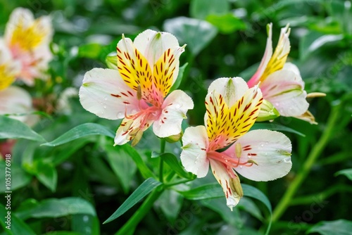 Peruvian lily, also known as lily of the Incas or Inca lily (Alstroemeria spp.), private garden, Uniondale. photo