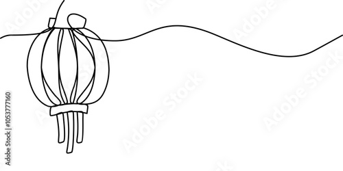 Continuous line drawing of Chinese lantern symbols. abstract line art illustration