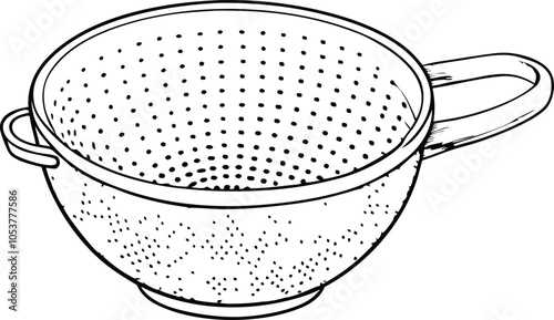 Single line art tea strainer silhouette vector icon.