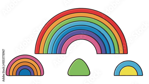 Colorful Rainbow Shapes on White Background: Perfect for Kids' Projects, Educational Materials, and Creative Designs
