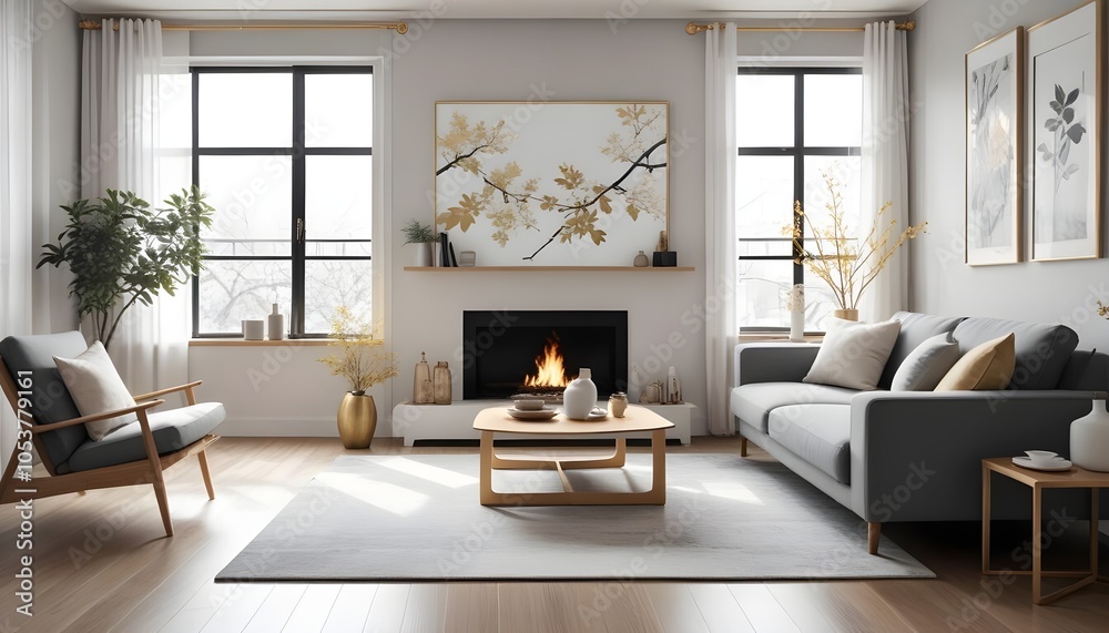 Fototapeta premium Photo interior modern design room 3d illustration 