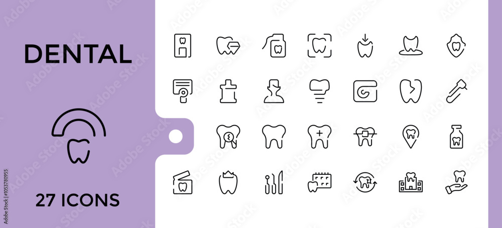 Set of Dental line icons. Contains related to dentist, symbol, orthodontist, health, extraction, medicine, floss. Thin outline icons pack. Editable stroke. Vector illustration. Set of Dental line icons. Contains related to dentist, symbol, orthodontist, health, extraction, medicine, floss. Thin outline icons pack. Editable stroke. Vector illustration.