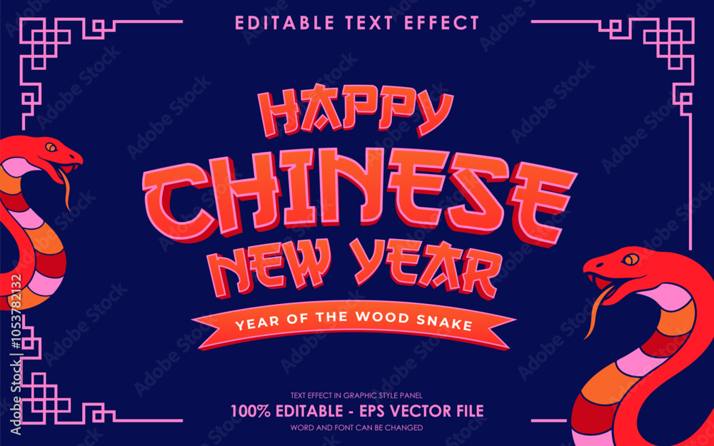 Obraz premium Editable year of snake, happy chinese new year text effect