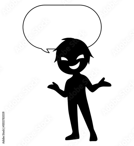 黒色の悪人イメージの人物と吹き出しの素材