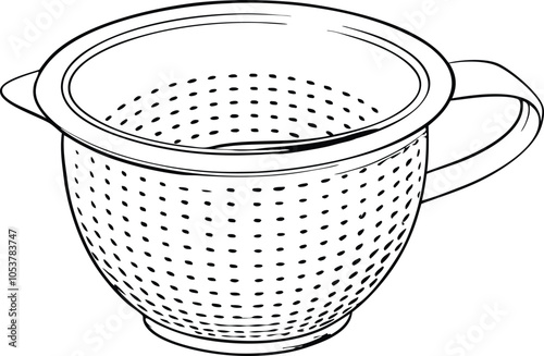 Single line art tea strainer silhouette vector icon.