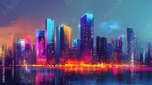 Vibrant Cityscape with Futuristic Neon Lights