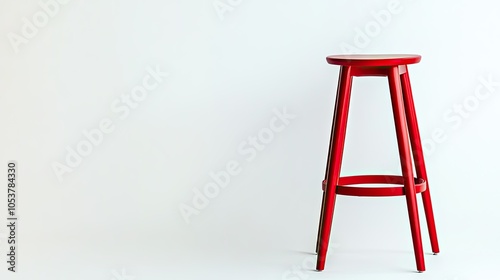 Red bar stool resting against a clean white background, perfect for stock photos related to furniture, dining, or interior design. photo