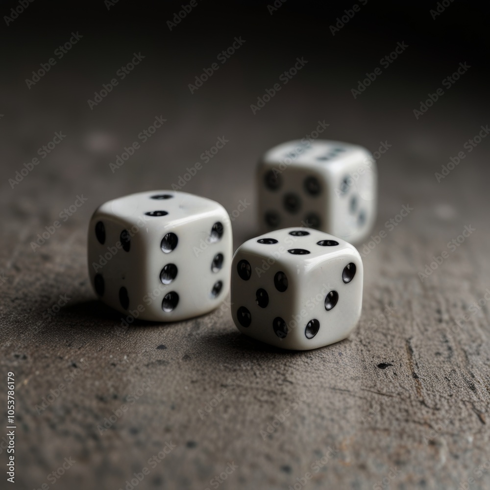 Three white dice with different numbers on light background Three white dice with different numbers on light background
