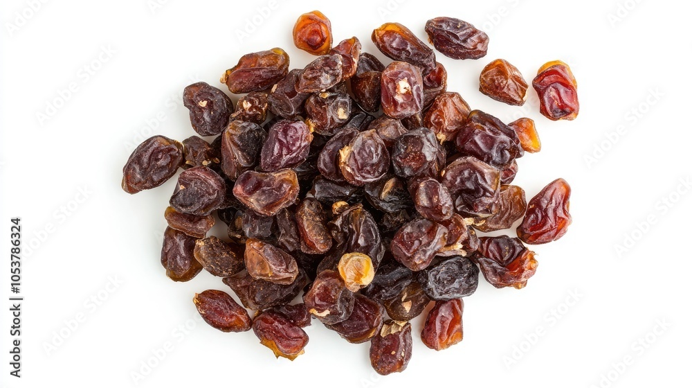 Rich-colored dried red dates, isolated on white, top view, wholesome and natural Rich-colored dried red dates, isolated on white, top view, wholesome and natural
