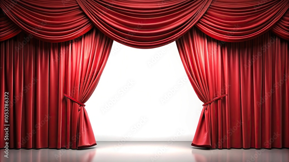 Fototapeta premium Red stage curtain in a theater from a low angle perspective
