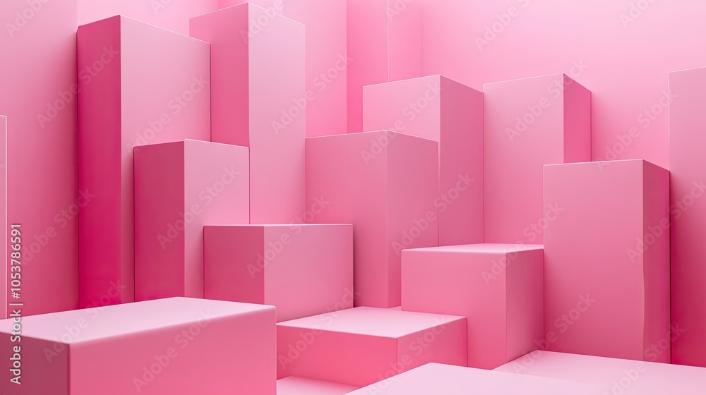 Fototapeta premium A playful pink 3D cubes backdrop with minimalist design, providing a modern and stylish platform for product or text display.