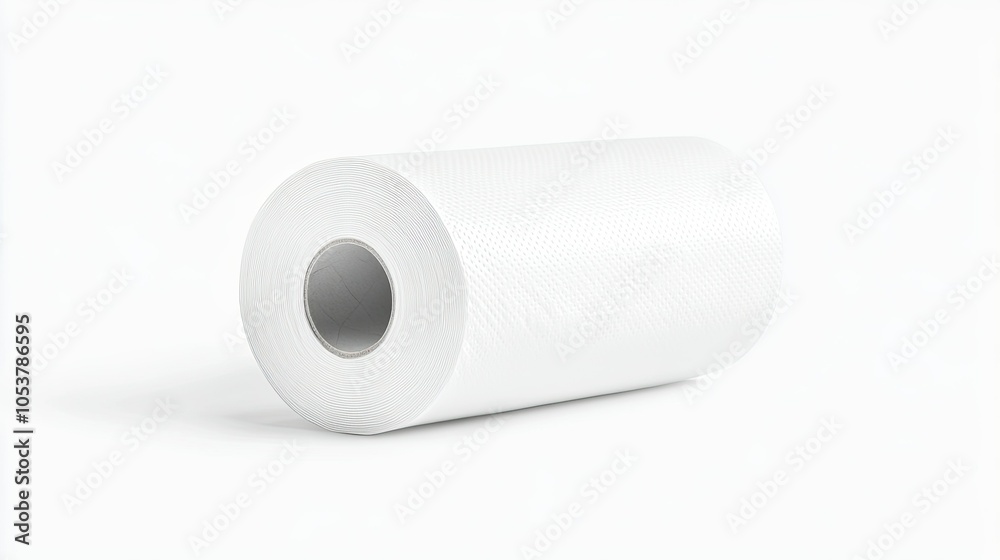 Fototapeta premium Roll of tissue paper, side view, isolated on white, soft texture and clean look, ready for bathroom essentials