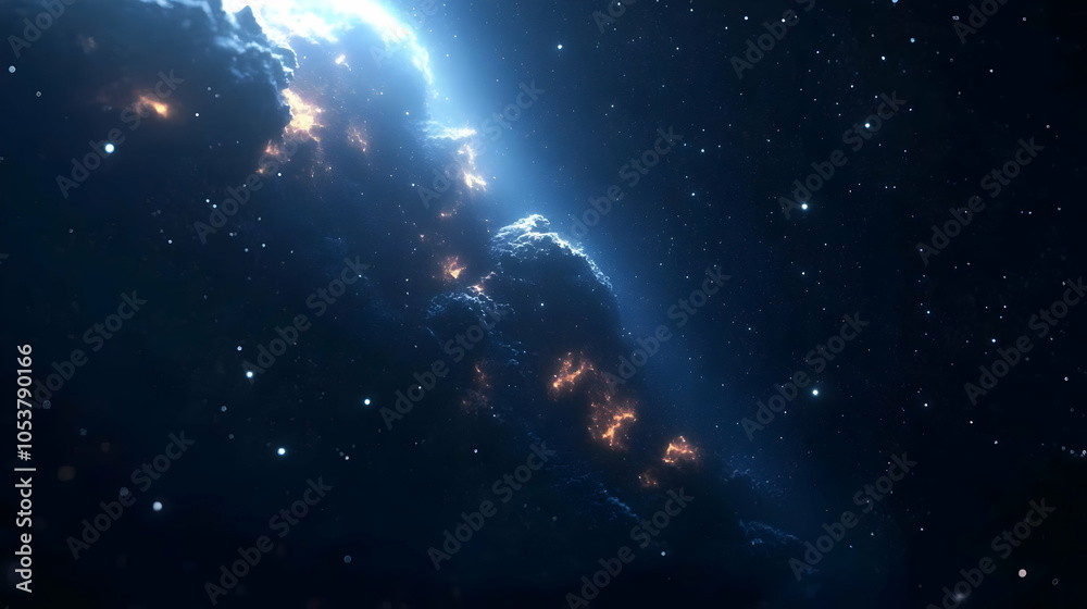 Fototapeta premium A Glowing Cosmic Cloud in a Starry Expanse, A 3D Digital Illustration Depicting the Vastness and Beauty of the Universe