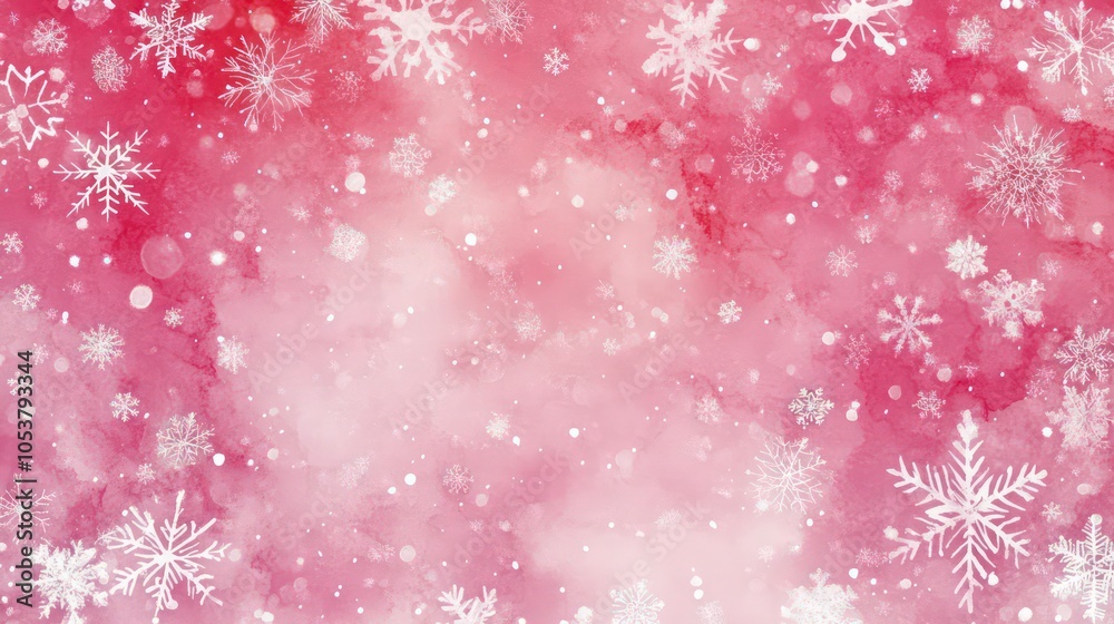 A soft pink background adorned with white snowflakes, creating a wintery atmosphere. A soft pink background adorned with white snowflakes, creating a wintery atmosphere.