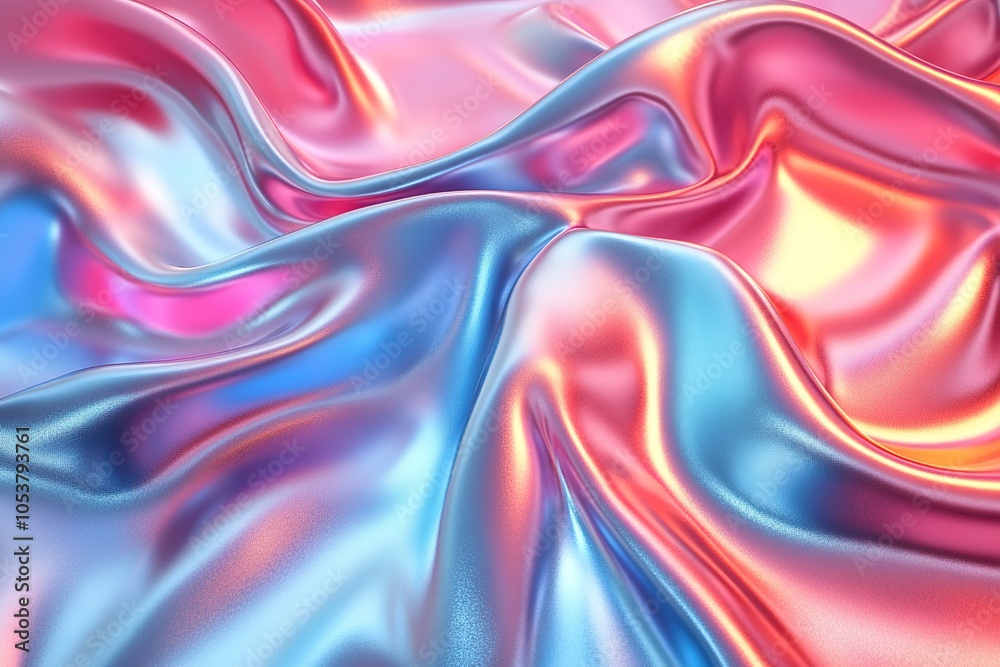 Obraz premium Abstract iridescent fabric background in pink, blue, and orange hues.