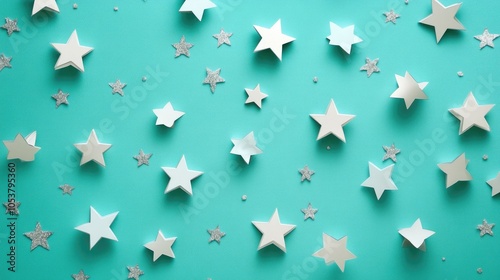 Scattered stars against a mint background festive decorations for the holiday season