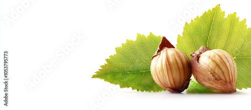 Corylus One Fruit Of Hazel On A White Background One Isolated Hazelnut There Is Free Space For Text Horizontal Arrangement photo