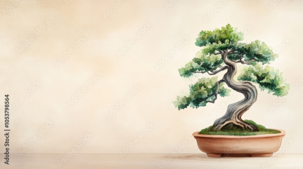 Bonsai tree in a ceramic pot against a soft, neutral background, AI Bonsai tree in a ceramic pot against a soft, neutral background, AI