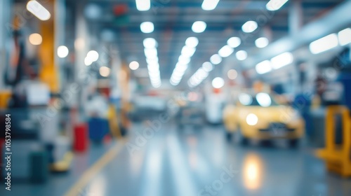 Wallpaper Mural Blurred interior of an auto repair service station with a focus on car repair services Torontodigital.ca