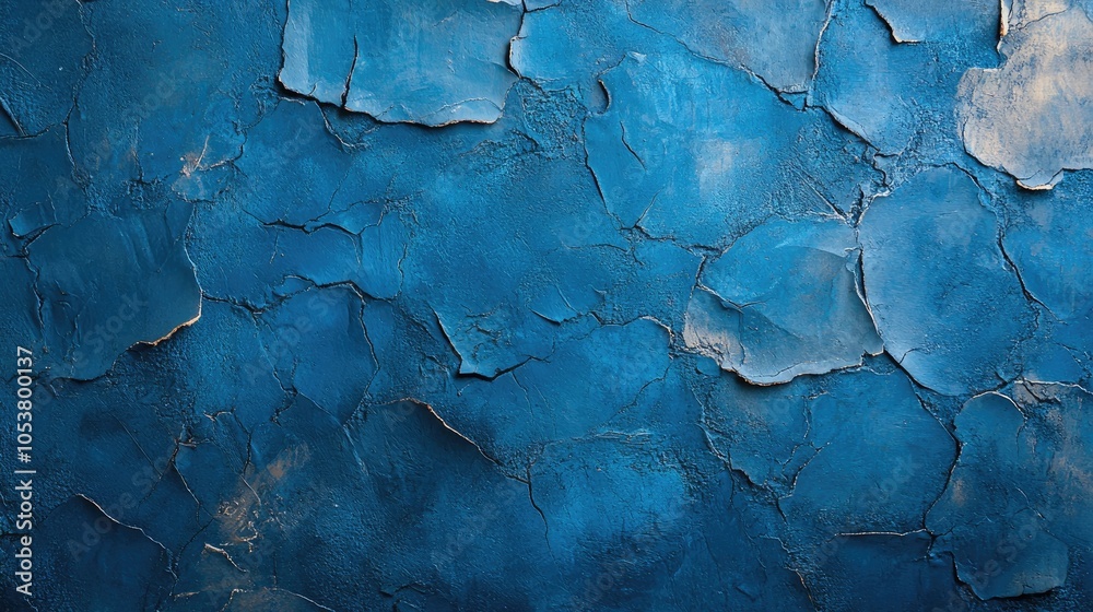Textured blue wall with cracks for interior backdrop