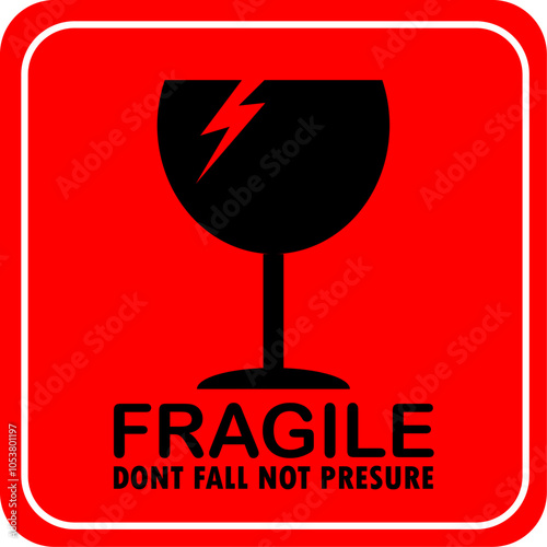sticker fragile handle with care, Red, White, and black fragile warning label, fragile label with broken glass symbol, vector asset